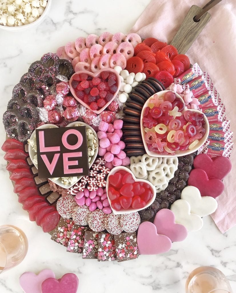 valentines day candy hearts charcuterie board